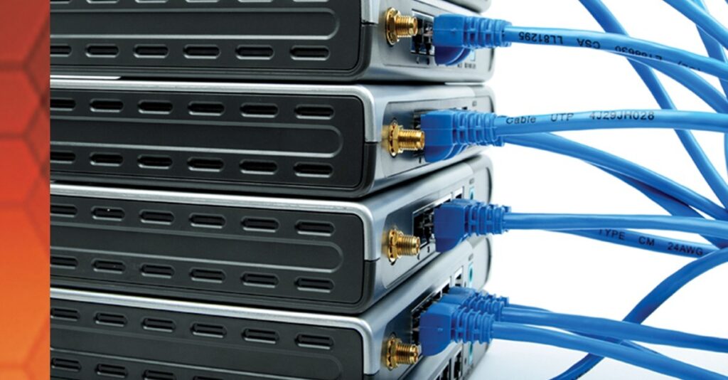 Network server with blue cabling installed by Time Communication Solutions